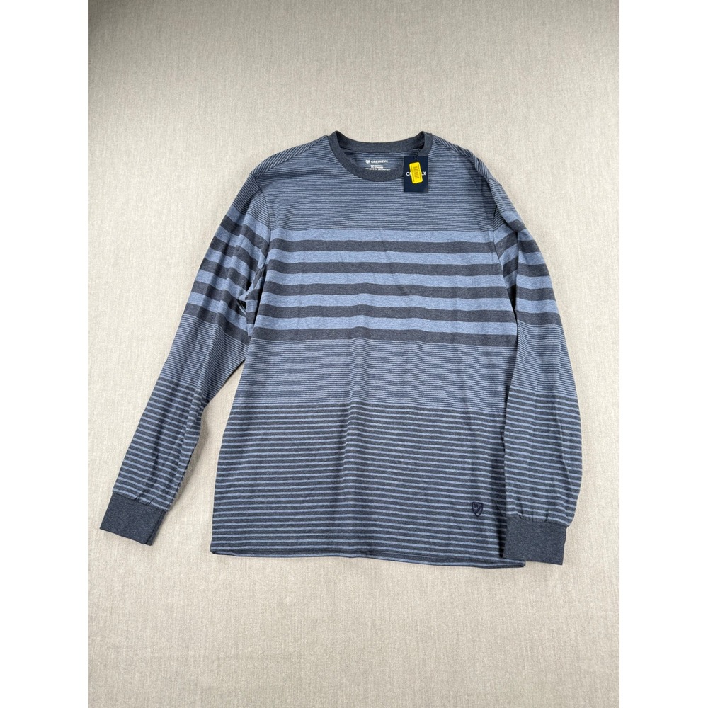 Cremieux Mens Navy Heather Multi Stripe Long Sleeve Crew Neck Tee FT5KX285 M